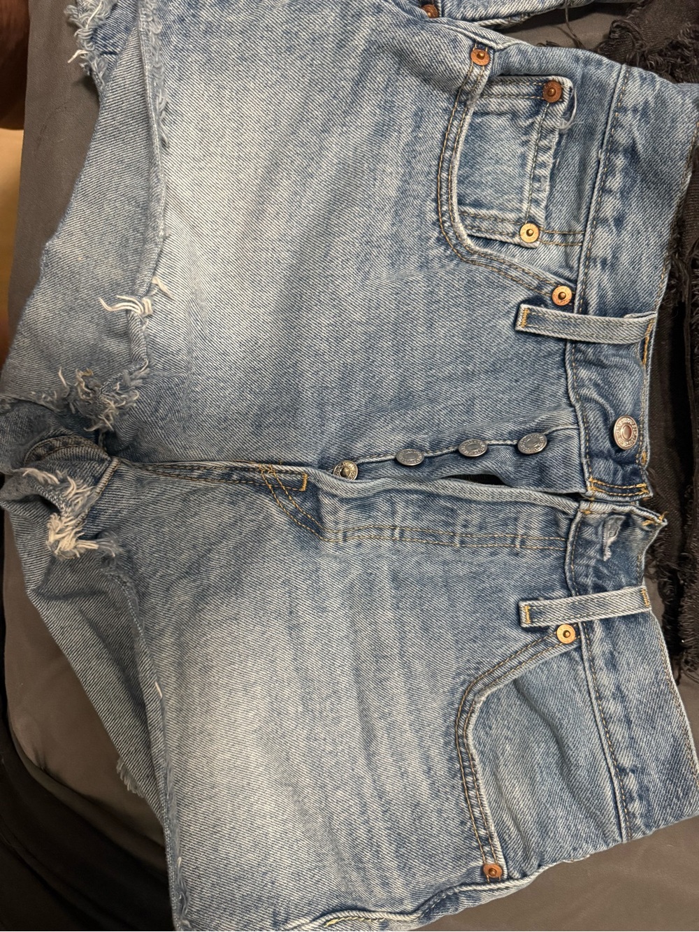 Levi's Light Blue Distressed Denim Button-Front Shorts